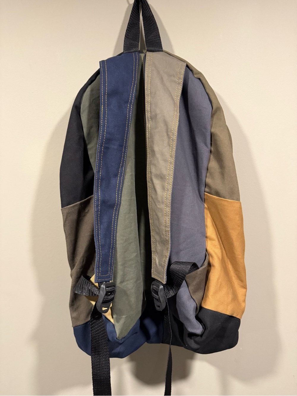 Carhartt inspired Multi‑Colorblock rework Canvas Backpack - dark green tan brown image 6